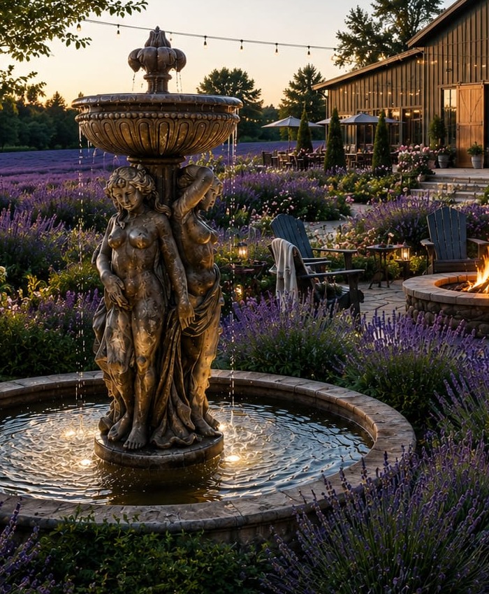 Fountain at Blackfoot Lavender Retreat